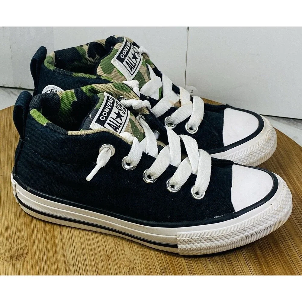 Converse CTAS Street Mid Black Khaki White CAMO Kids Sneakers 667212F Sz11.5